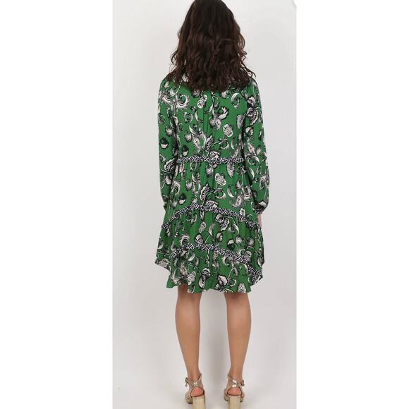 Anthropologie Robin Boho Tiered Ruffled V-Neck Dress Green Motif‎ Size Medium - Picture 3 of 11